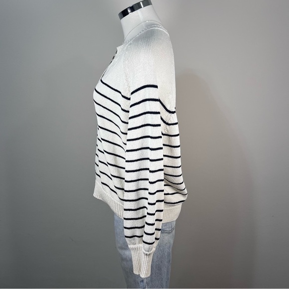 Sezane Women's Leontine Jumper Sweater in Ecru Navy Knit Cotton Size Small - Picture 7 of 10